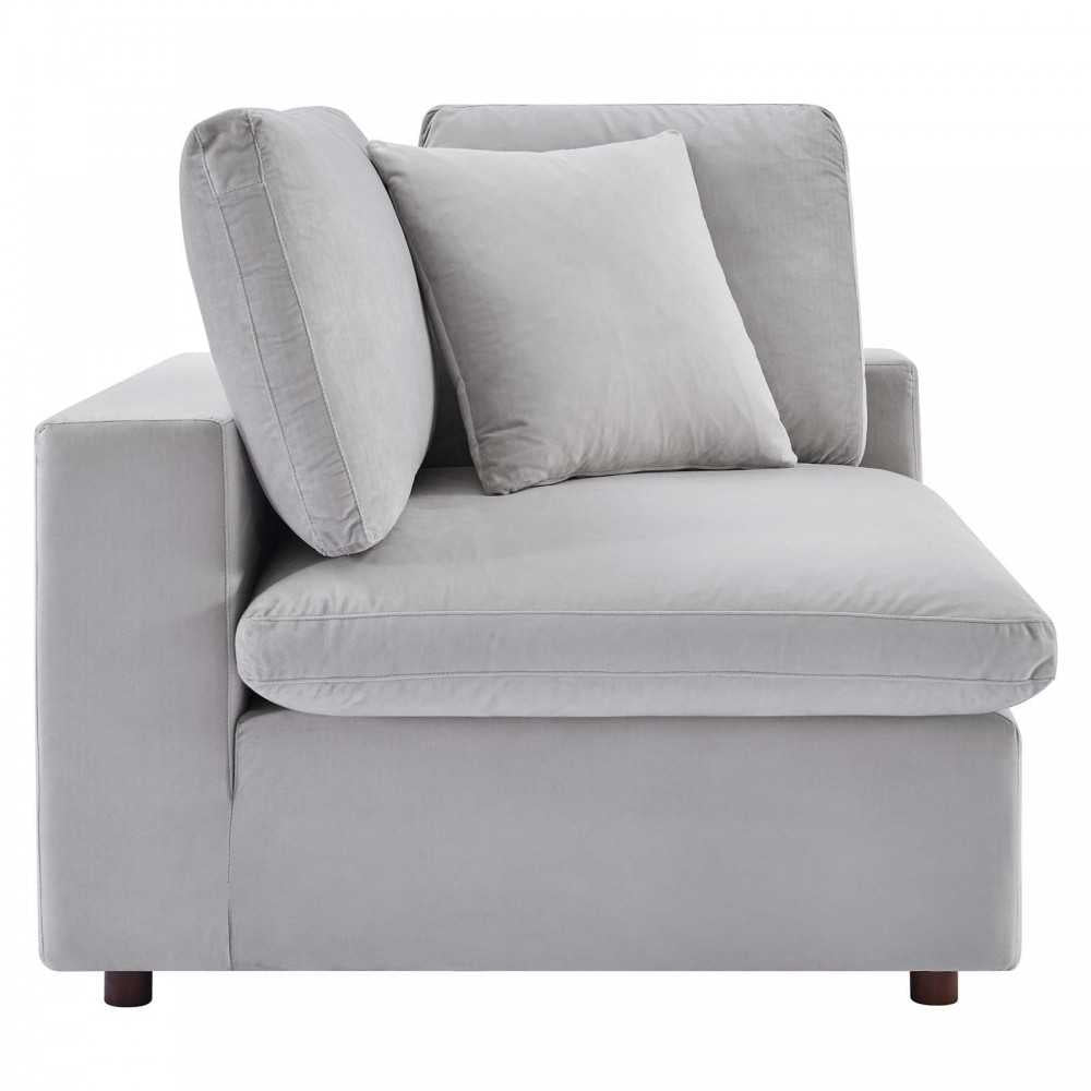 Commix Down Filled Overstuffed Performance Velvet 3-Seater Sofa, Light Gray