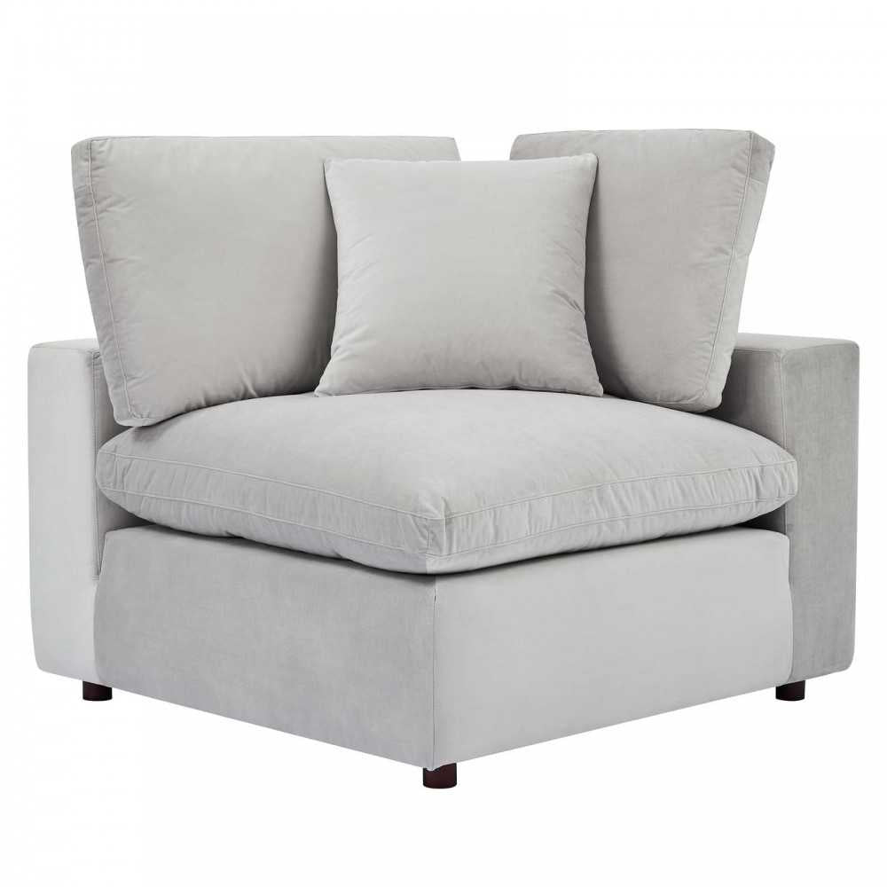 Commix Down Filled Overstuffed Performance Velvet 3-Seater Sofa, Light Gray