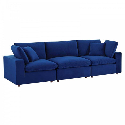 Commix Down Filled Overstuffed Performance Velvet 3-Seater Sofa, Navy