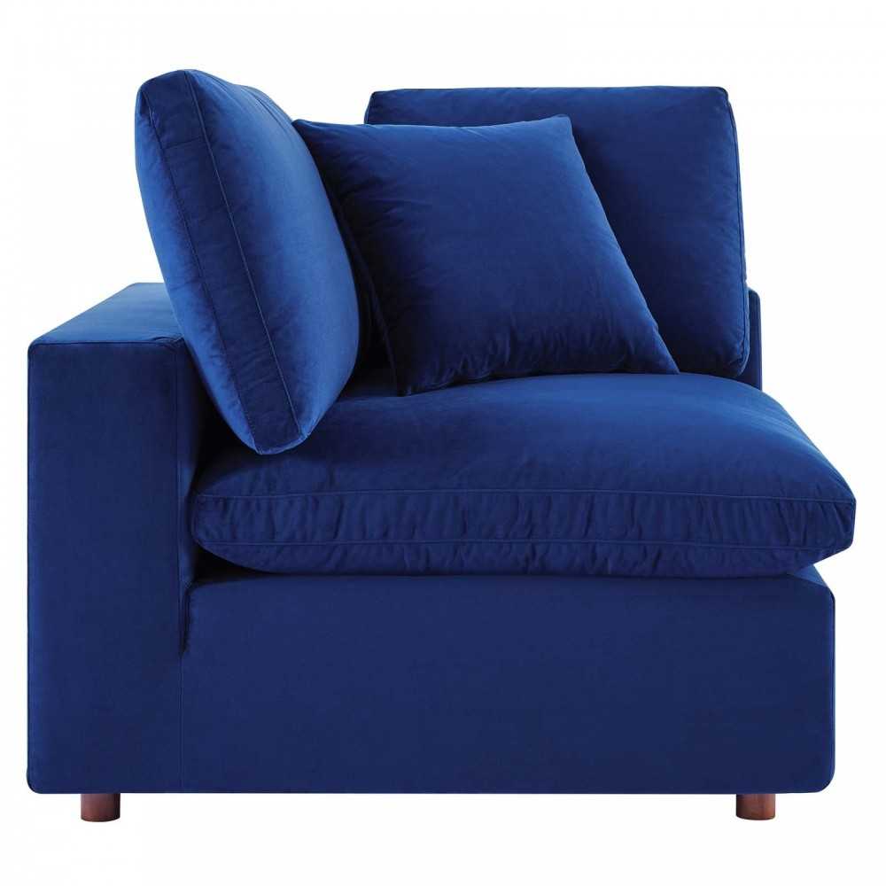 Commix Down Filled Overstuffed Performance Velvet 3-Seater Sofa, Navy