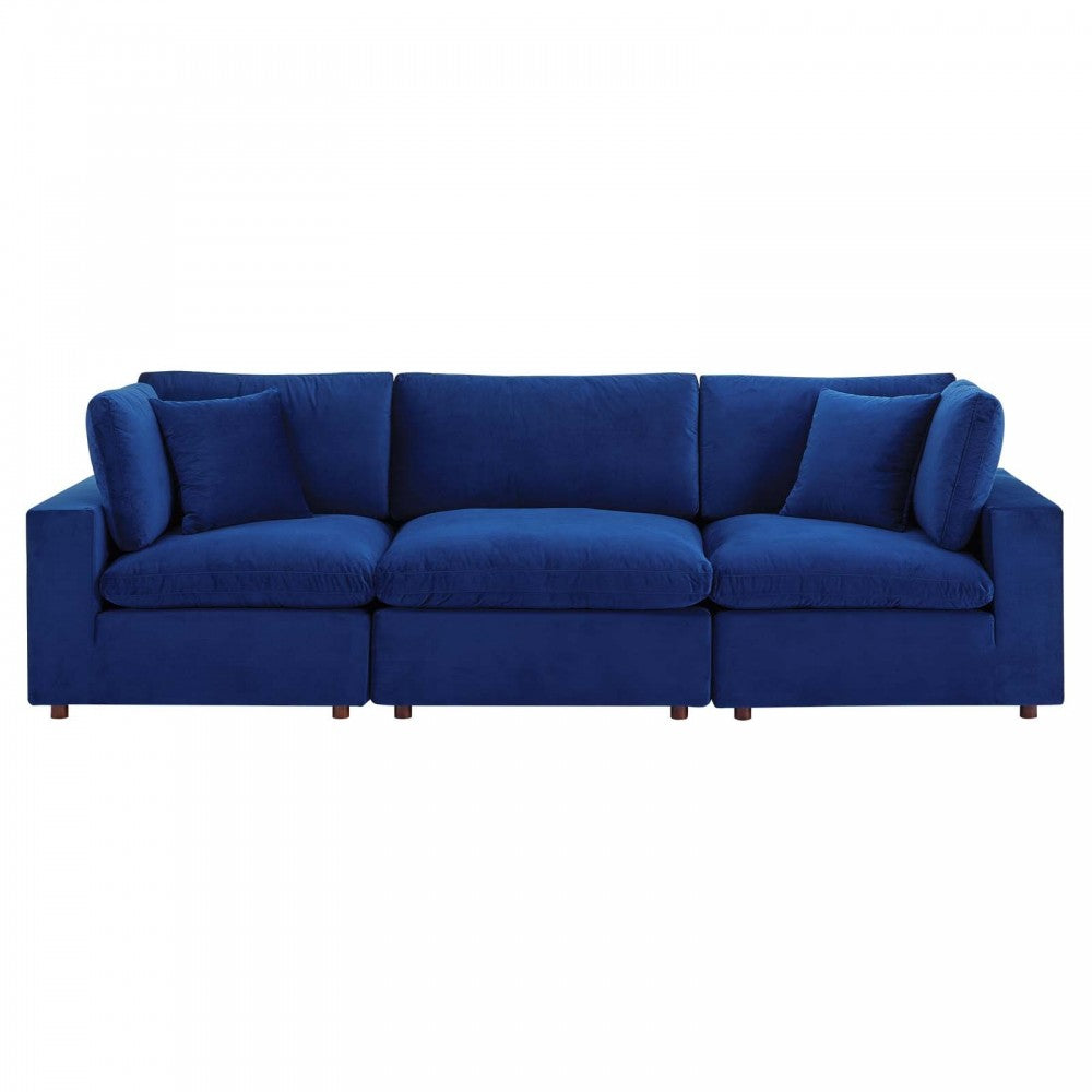 Commix Down Filled Overstuffed Performance Velvet 3-Seater Sofa, Navy