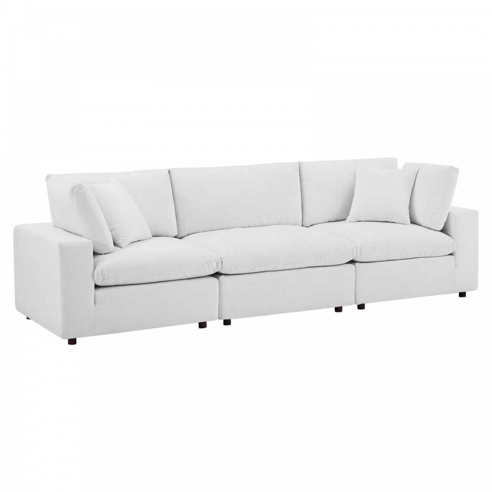 Commix Down Filled Overstuffed Performance Velvet 3-Seater Sofa, White