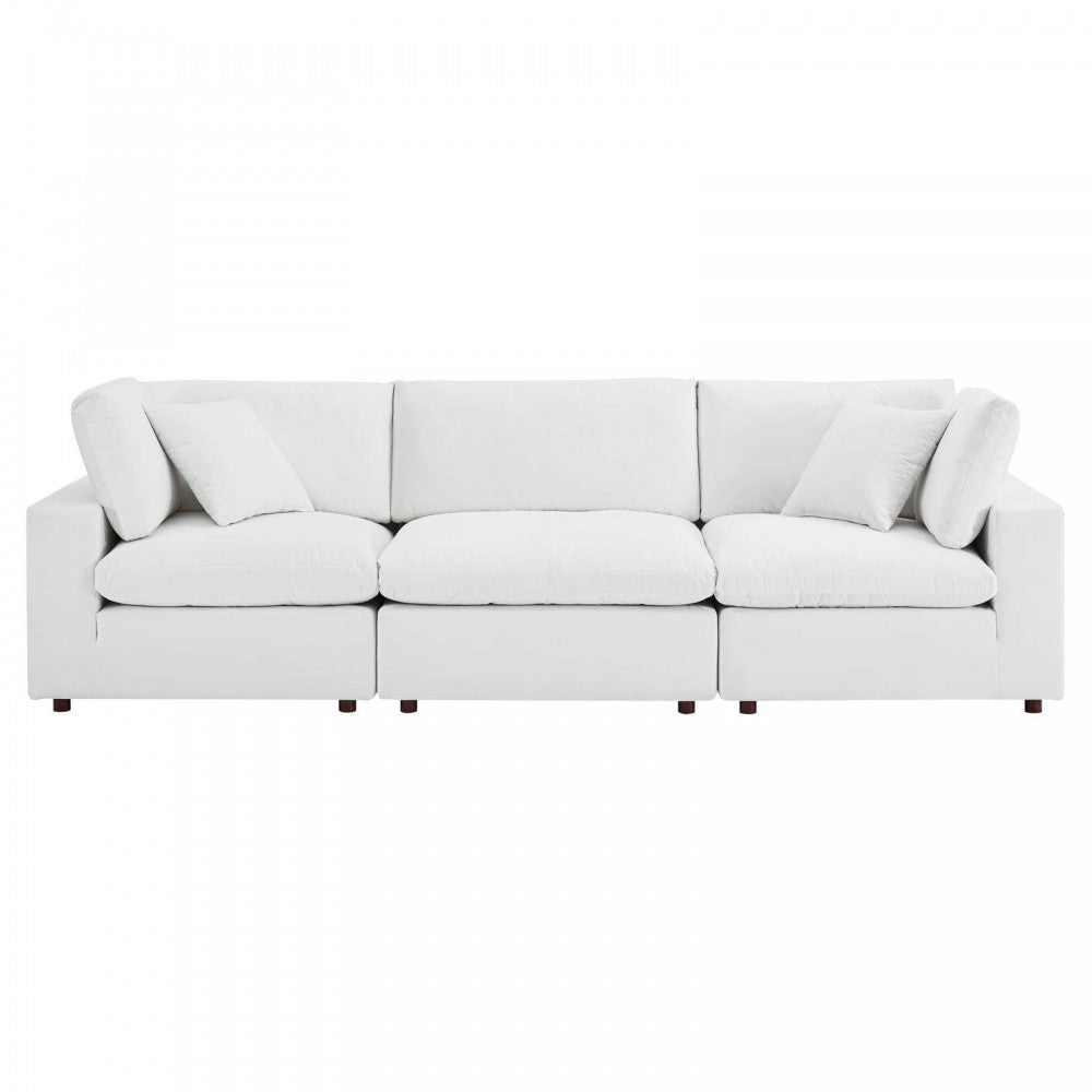 Commix Down Filled Overstuffed Performance Velvet 3-Seater Sofa, White