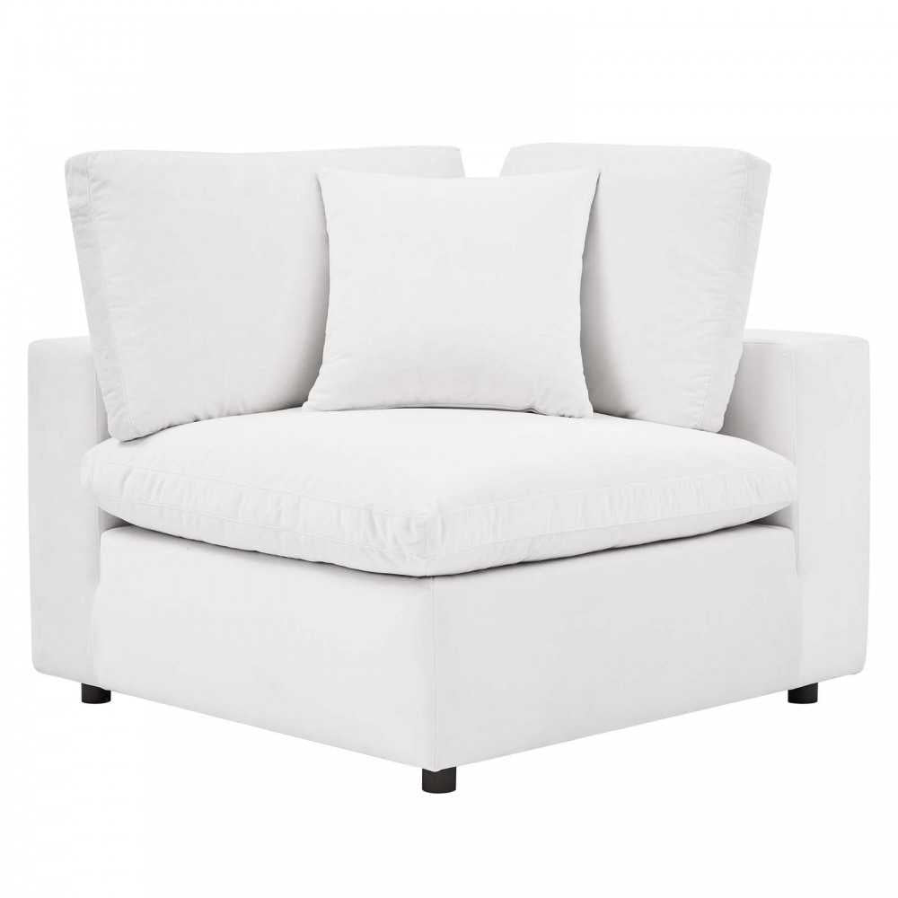 Commix Down Filled Overstuffed Performance Velvet 3-Seater Sofa, White