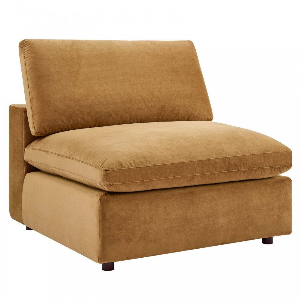 Commix Down Filled Overstuffed Performance Velvet 3-Seater Sofa, Cognac