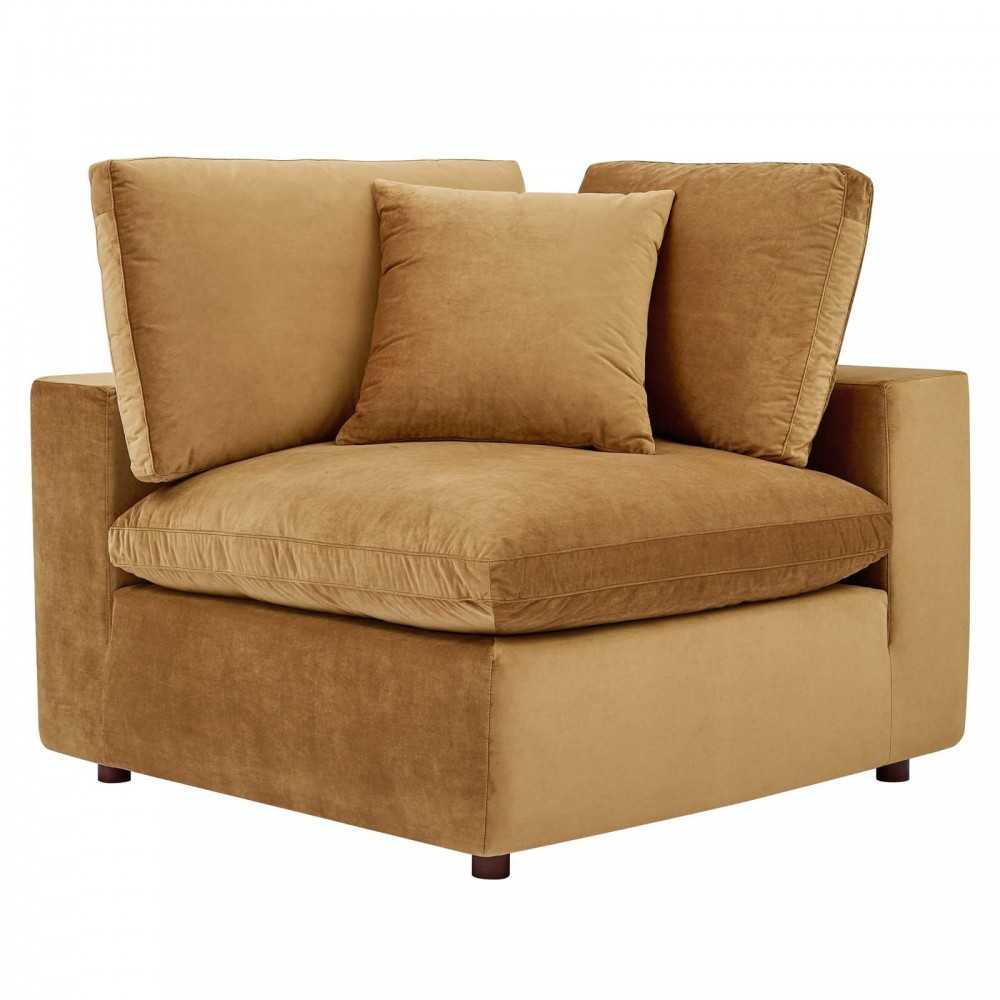 Commix Down Filled Overstuffed Performance Velvet 3-Seater Sofa, Cognac