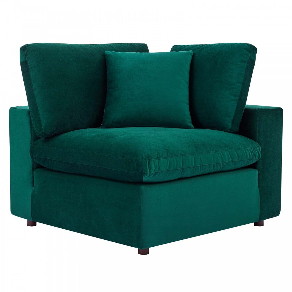 Commix Down Filled Overstuffed Performance Velvet 4-Piece Sectional Sofa, Green