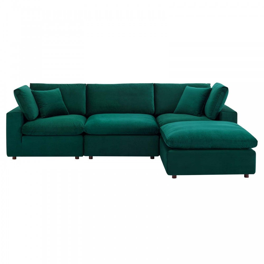 Commix Down Filled Overstuffed Performance Velvet 4-Piece Sectional Sofa, Green