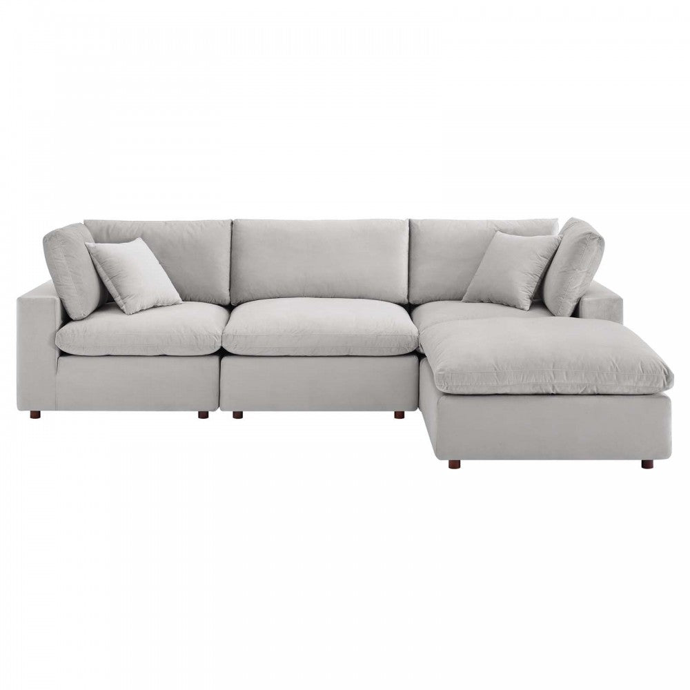 Commix Down Filled Overstuffed Performance Velvet 4-Piece Sectional Sofa, Light Gray