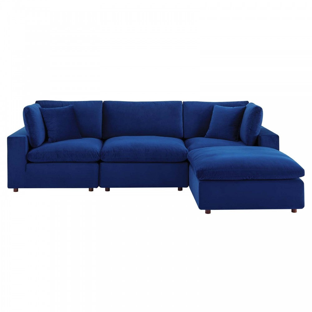 Commix Down Filled Overstuffed Performance Velvet 4-Piece Sectional Sofa, Navy