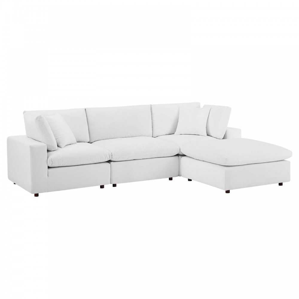 Commix Down Filled Overstuffed Performance Velvet 4-Piece Sectional Sofa, White