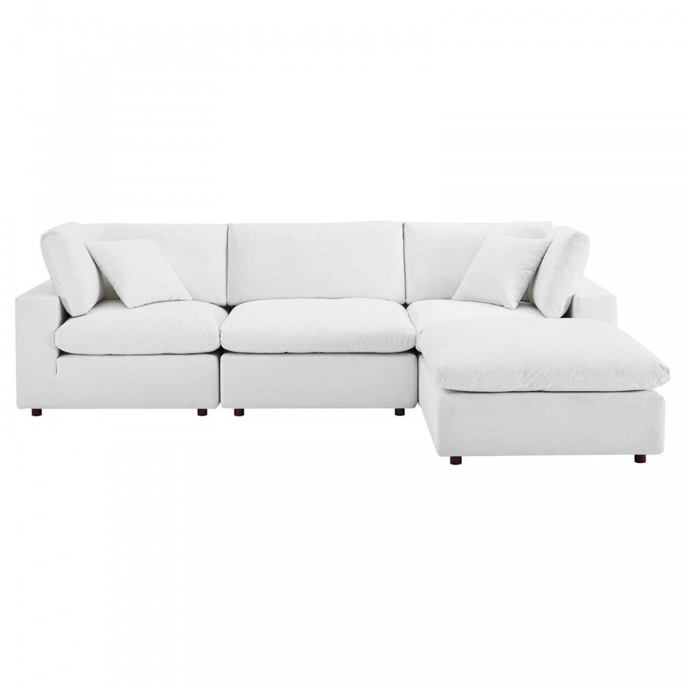 Commix Down Filled Overstuffed Performance Velvet 4-Piece Sectional Sofa, White