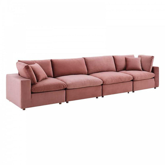 Commix Down Filled Overstuffed Performance Velvet 4-Seater Sofa, Dusty Rose