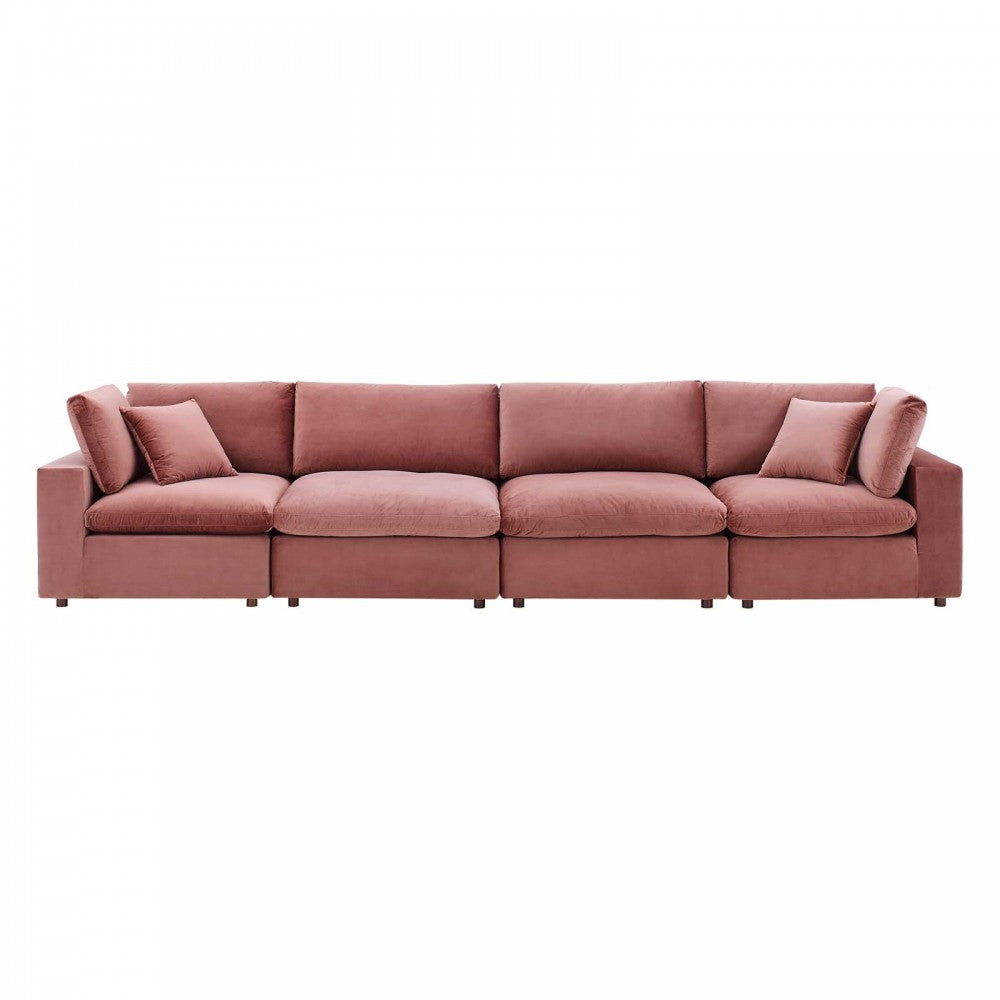 Commix Down Filled Overstuffed Performance Velvet 4-Seater Sofa, Dusty Rose