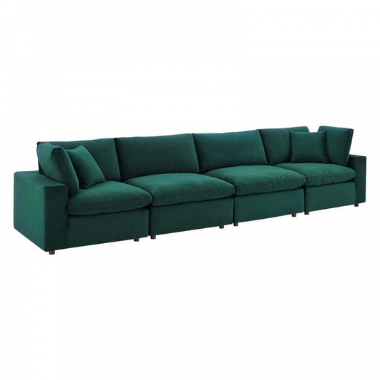 Commix Down Filled Overstuffed Performance Velvet 4-Seater Sofa, Green