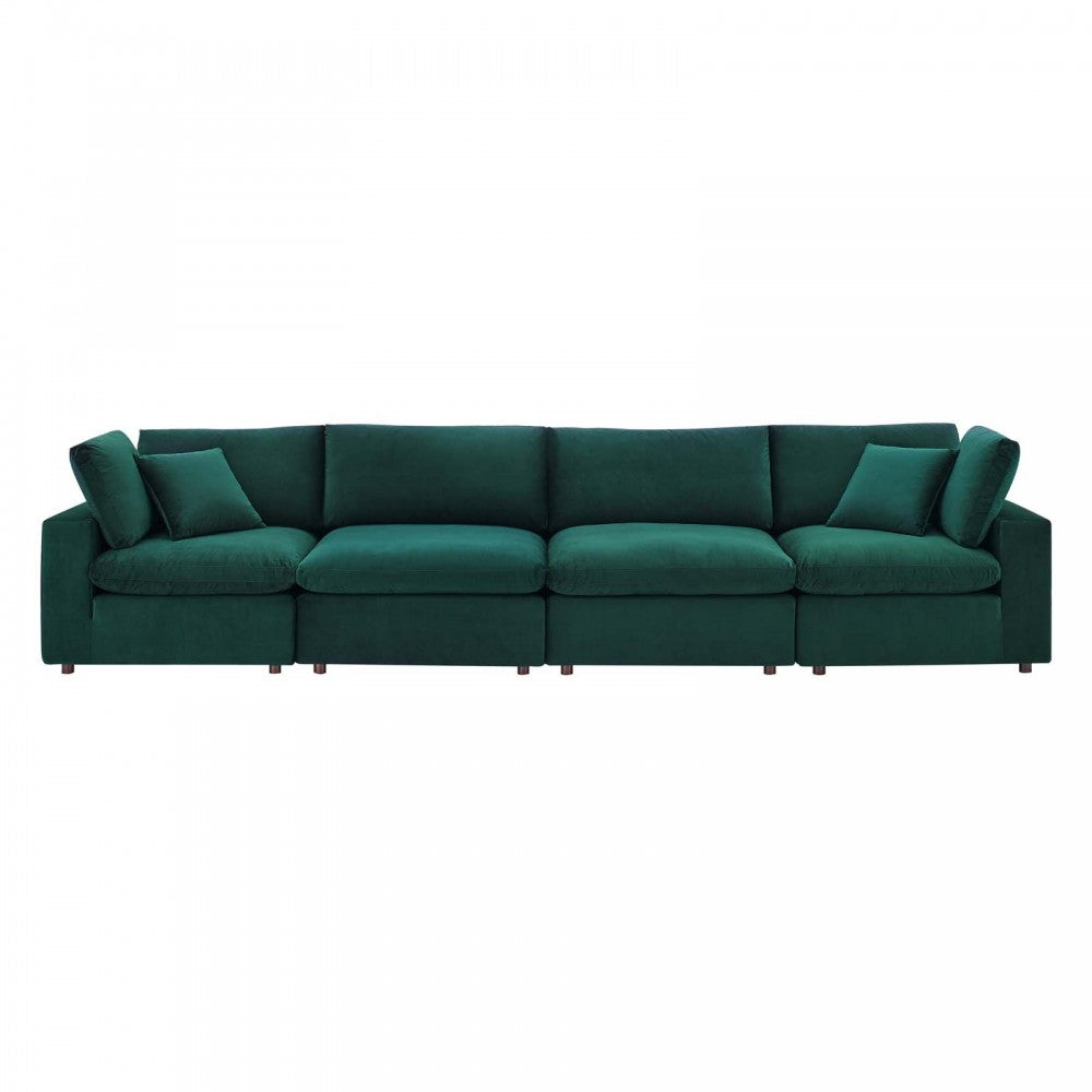 Commix Down Filled Overstuffed Performance Velvet 4-Seater Sofa, Green