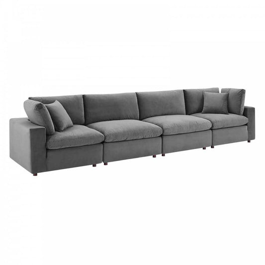 Commix Down Filled Overstuffed Performance Velvet 4-Seater Sofa, Gray