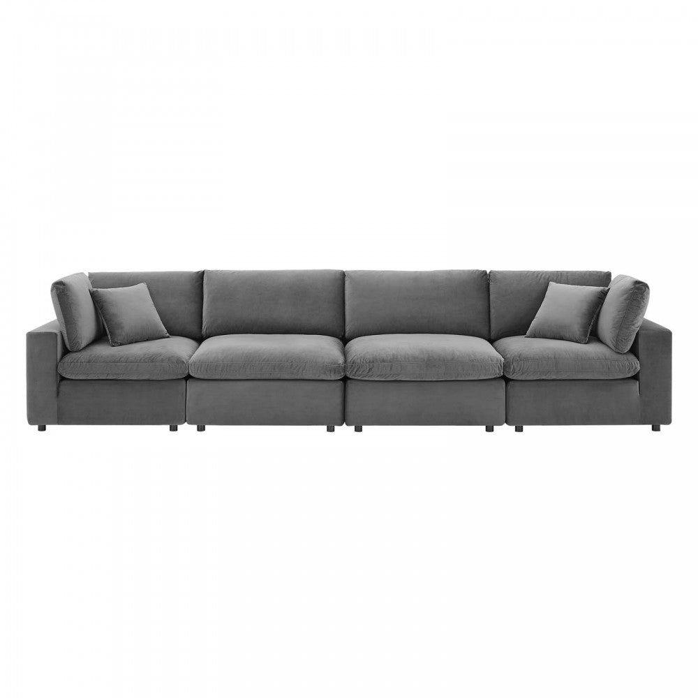 Commix Down Filled Overstuffed Performance Velvet 4-Seater Sofa, Gray