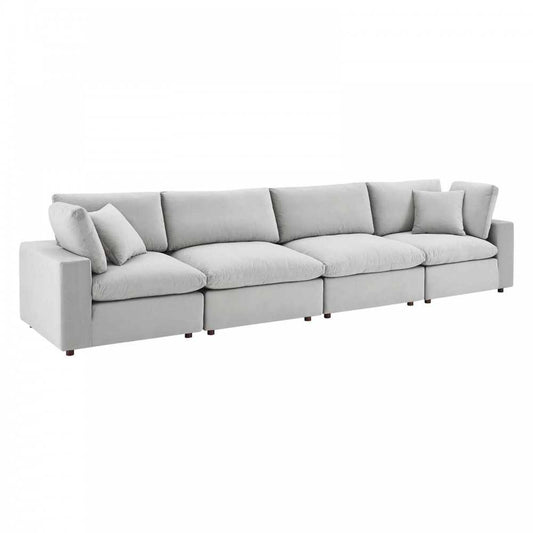 Commix Down Filled Overstuffed Performance Velvet 4-Seater Sofa, Light Gray