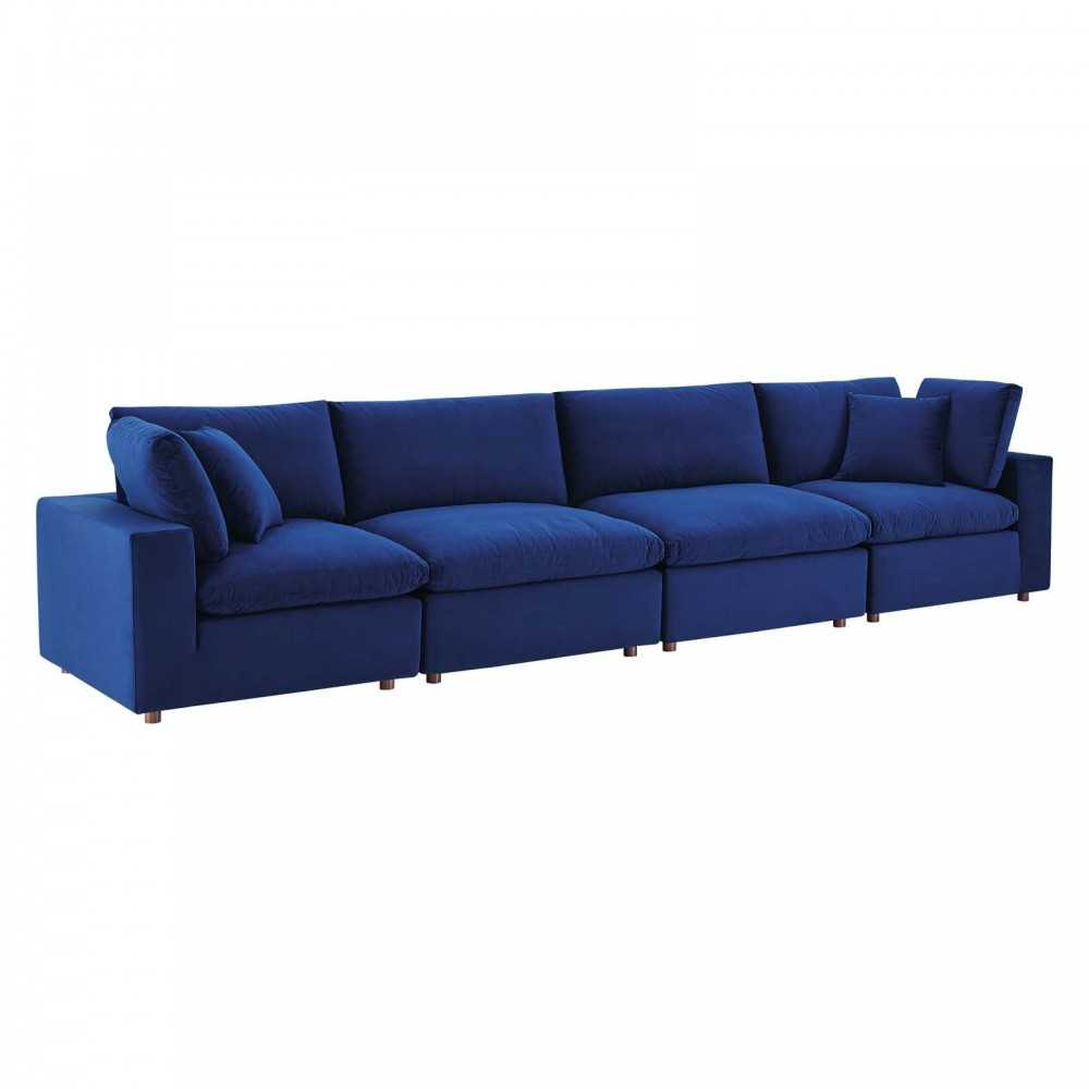 Commix Down Filled Overstuffed Performance Velvet 4-Seater Sofa, Navy