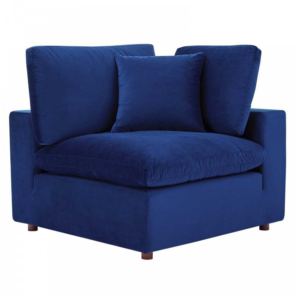 Commix Down Filled Overstuffed Performance Velvet 4-Seater Sofa, Navy