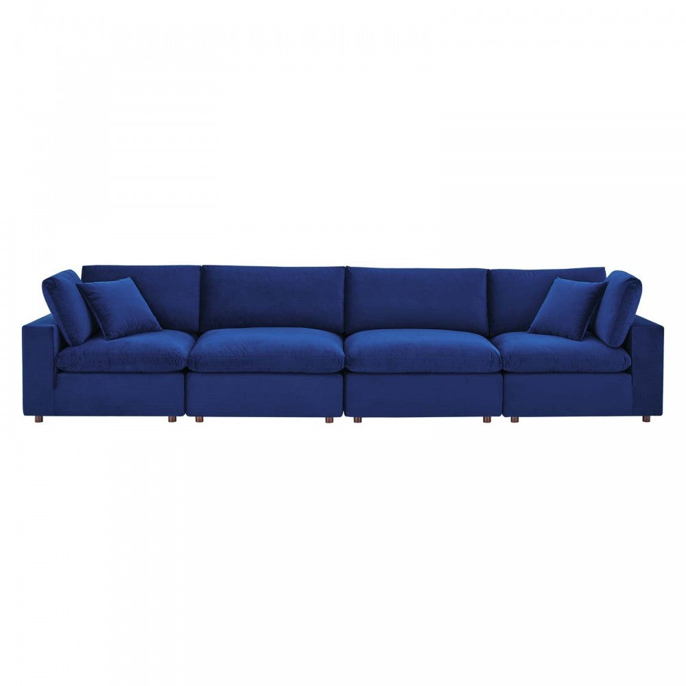 Commix Down Filled Overstuffed Performance Velvet 4-Seater Sofa, Navy