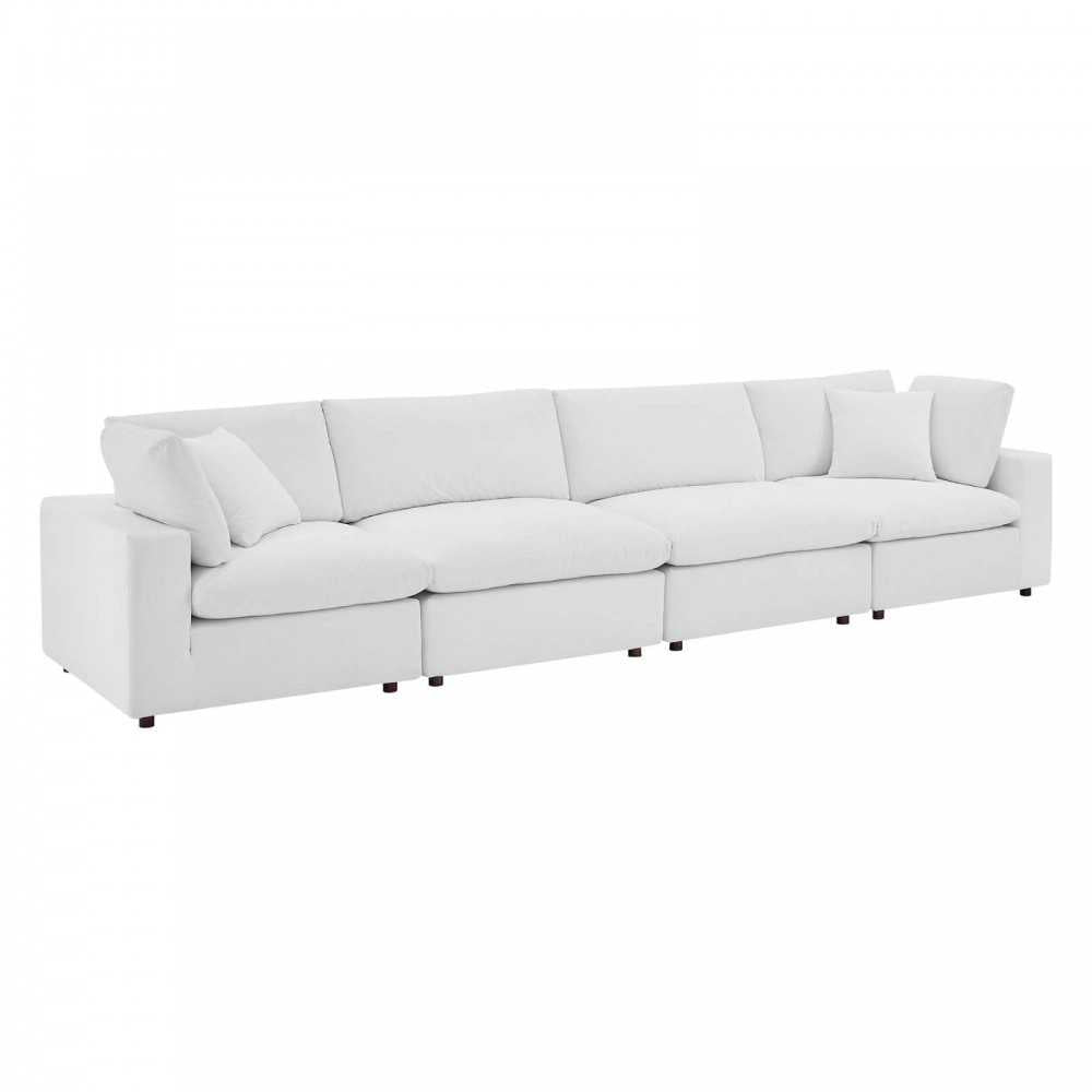 Commix Down Filled Overstuffed Performance Velvet 4-Seater Sofa, White