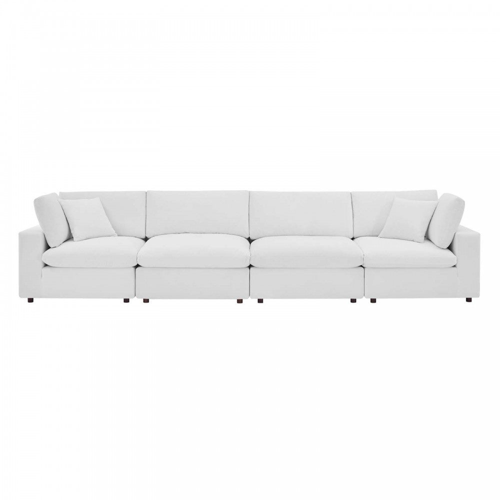 Commix Down Filled Overstuffed Performance Velvet 4-Seater Sofa, White