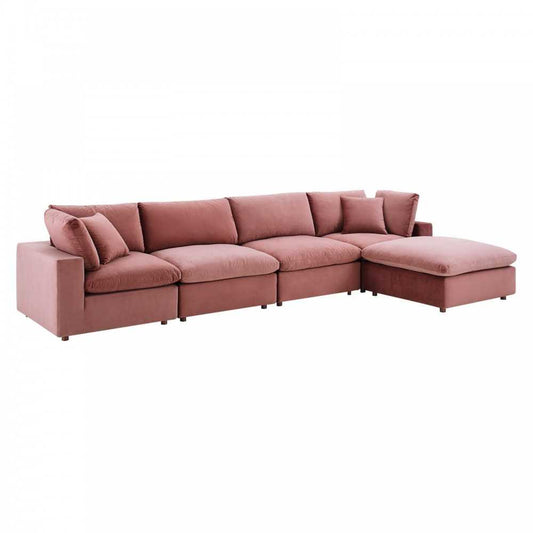 Commix Down Filled Overstuffed Performance Velvet 5-Piece Sectional Sofa, Dusty Rose, EEI-4820-DUS