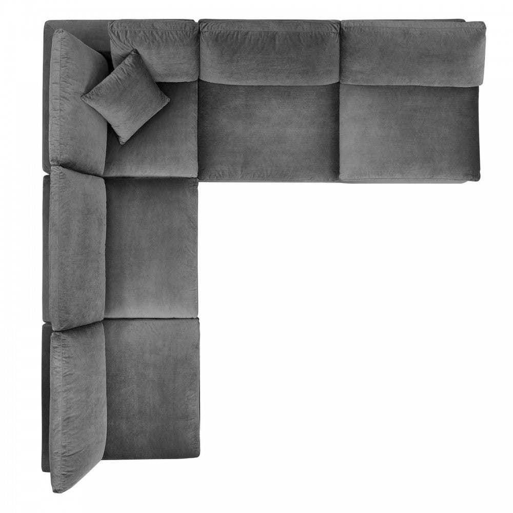 Commix Down Filled Overstuffed Performance Velvet 5-Piece Sectional Sofa, Gray, EEI-4822-GRY