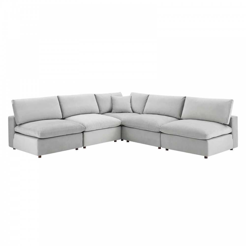 Commix Down Filled Overstuffed Performance Velvet 5-Piece Sectional Sofa, Light Gray, EEI-4822-LGR