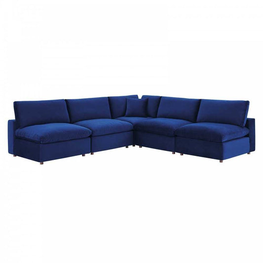 Commix Down Filled Overstuffed Performance Velvet 5-Piece Sectional Sofa, Navy, EEI-4822-NAV