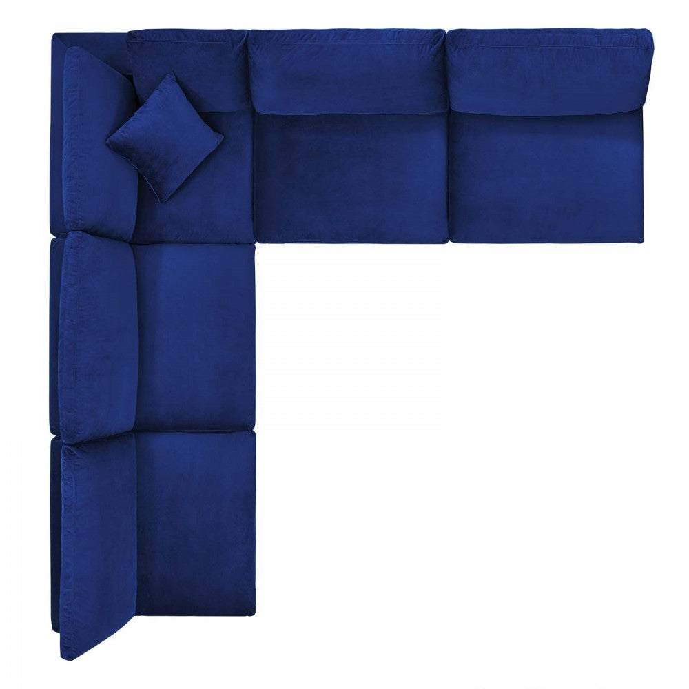 Commix Down Filled Overstuffed Performance Velvet 5-Piece Sectional Sofa, Navy, EEI-4822-NAV