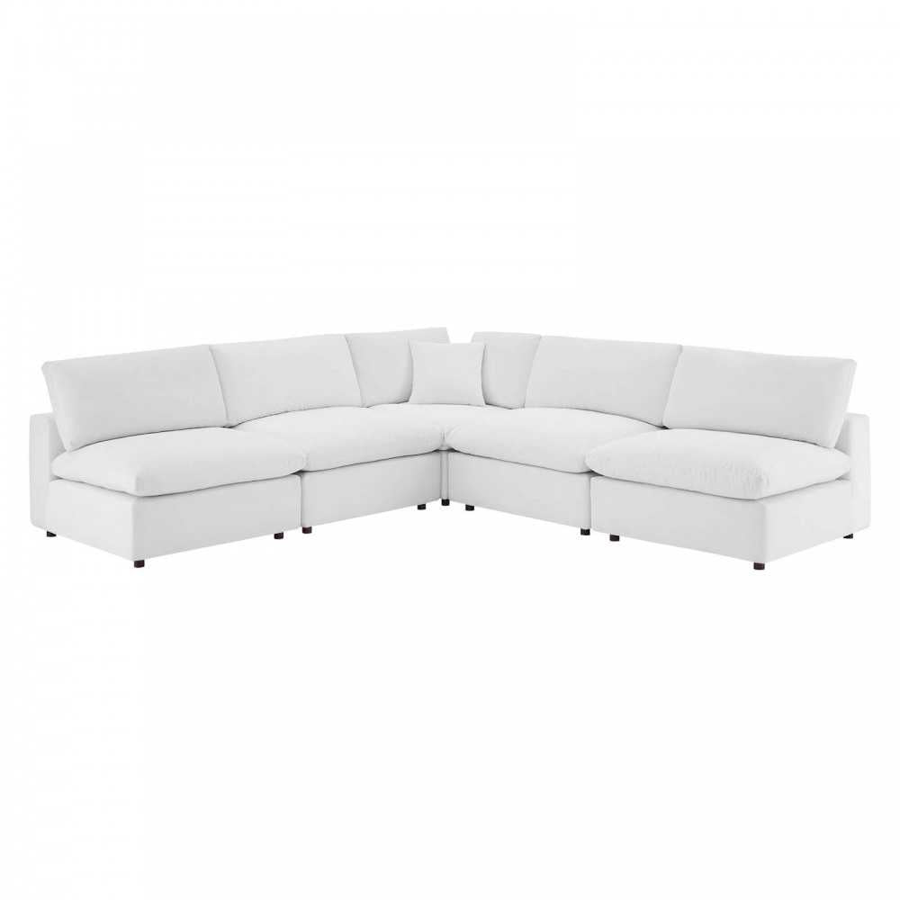 Commix Down Filled Overstuffed Performance Velvet 5-Piece Sectional Sofa, White, EEI-4822-WHI