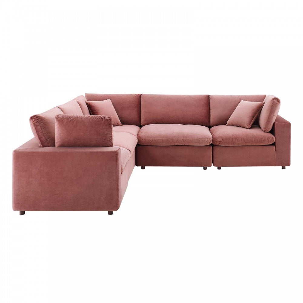 Commix Down Filled Overstuffed Performance Velvet 5-Piece Sectional Sofa, Dusty Rose, EEI-4823-DUS