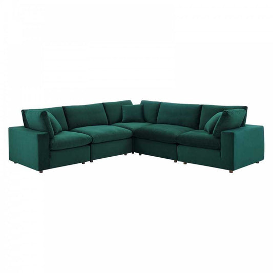 Commix Down Filled Overstuffed Performance Velvet 5-Piece Sectional Sofa, Green, EEI-4823-GRN