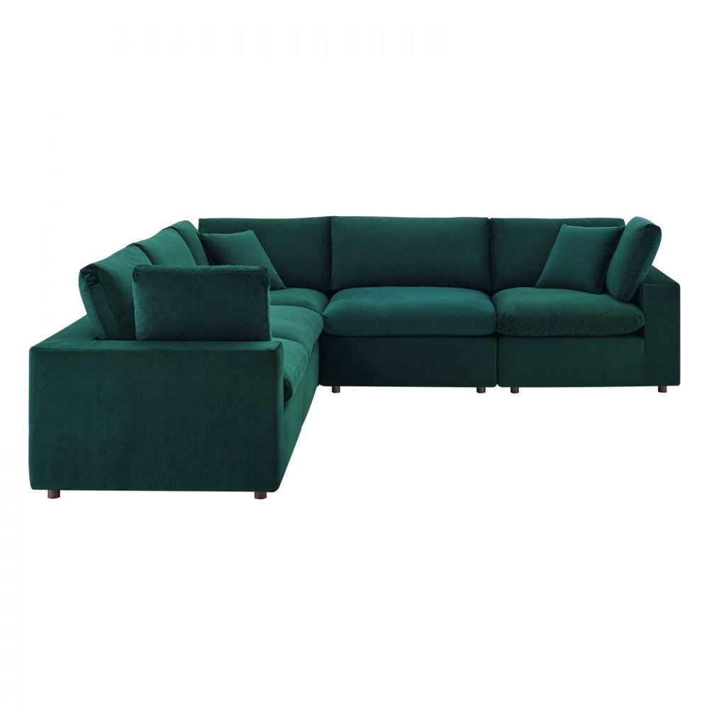 Commix Down Filled Overstuffed Performance Velvet 5-Piece Sectional Sofa, Green, EEI-4823-GRN