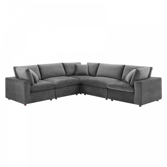 Commix Down Filled Overstuffed Performance Velvet 5-Piece Sectional Sofa, Gray, EEI-4823-GRY