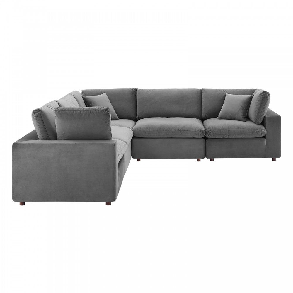 Commix Down Filled Overstuffed Performance Velvet 5-Piece Sectional Sofa, Gray, EEI-4823-GRY