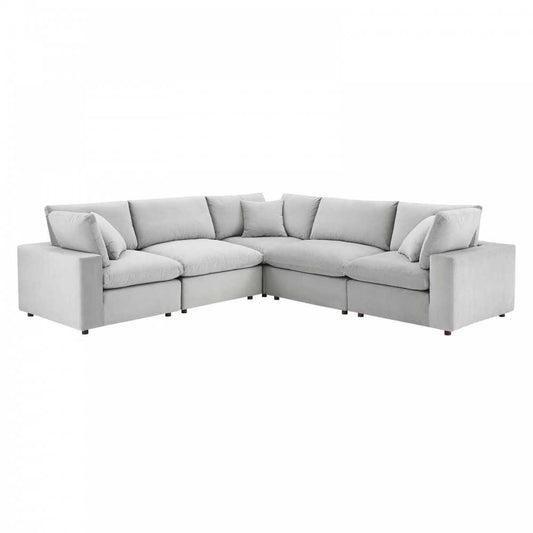 Commix Down Filled Overstuffed Performance Velvet 5-Piece Sectional Sofa, Light Gray, EEI-4823-LGR