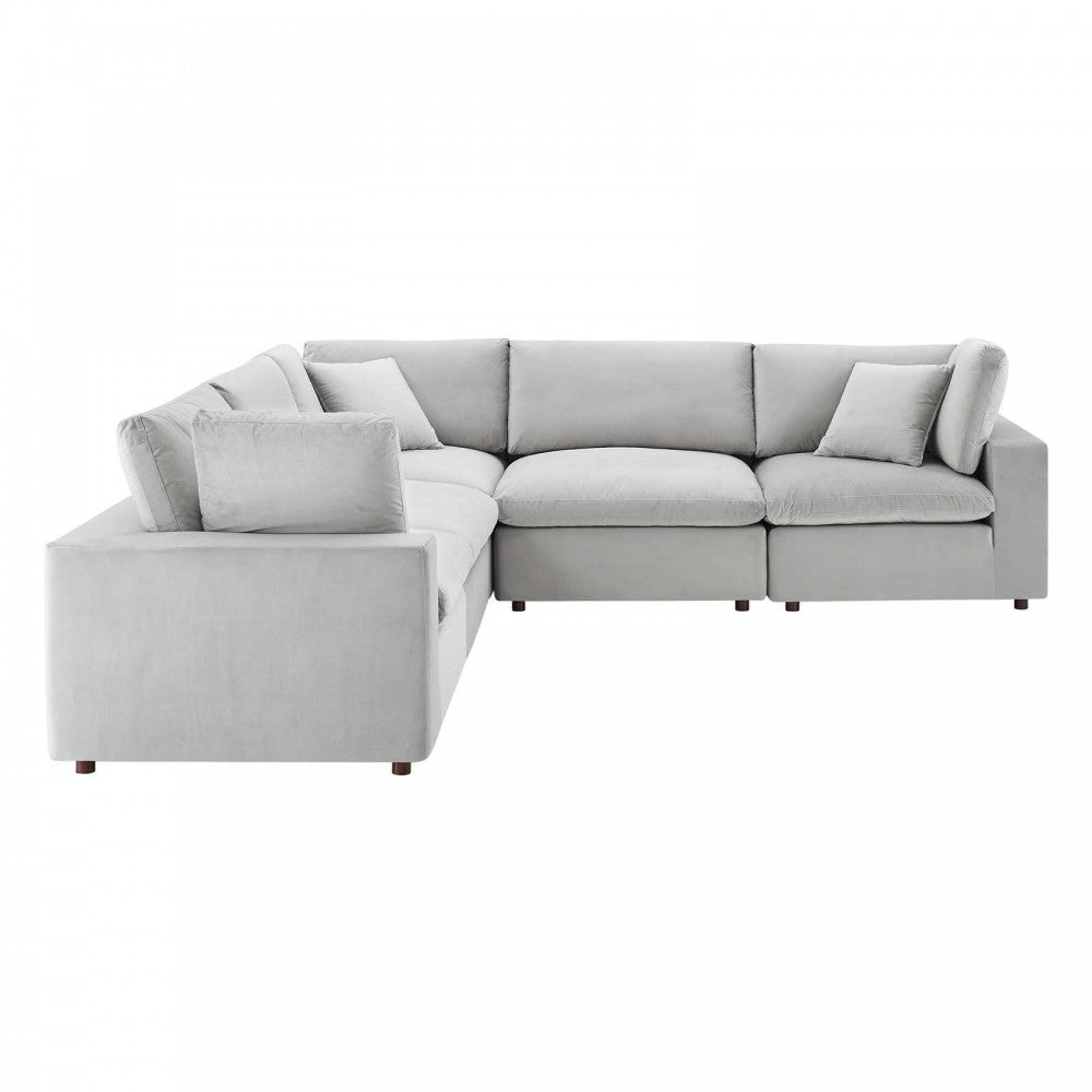 Commix Down Filled Overstuffed Performance Velvet 5-Piece Sectional Sofa, Light Gray, EEI-4823-LGR