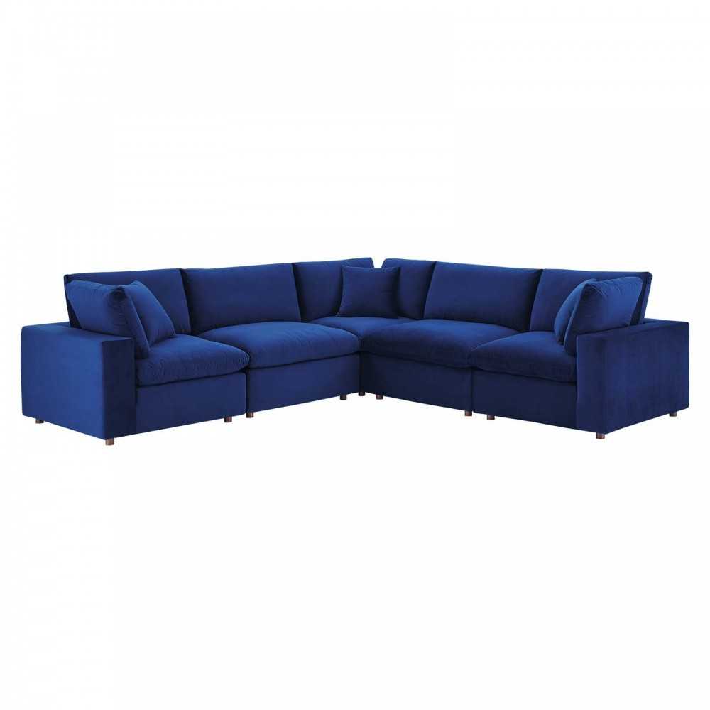 Commix Down Filled Overstuffed Performance Velvet 5-Piece Sectional Sofa, Navy, EEI-4823-NAV