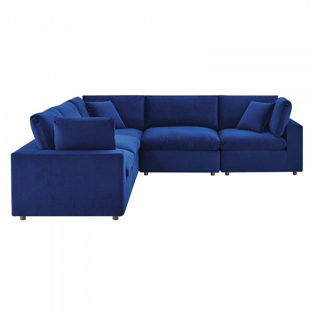 Commix Down Filled Overstuffed Performance Velvet 5-Piece Sectional Sofa, Navy, EEI-4823-NAV