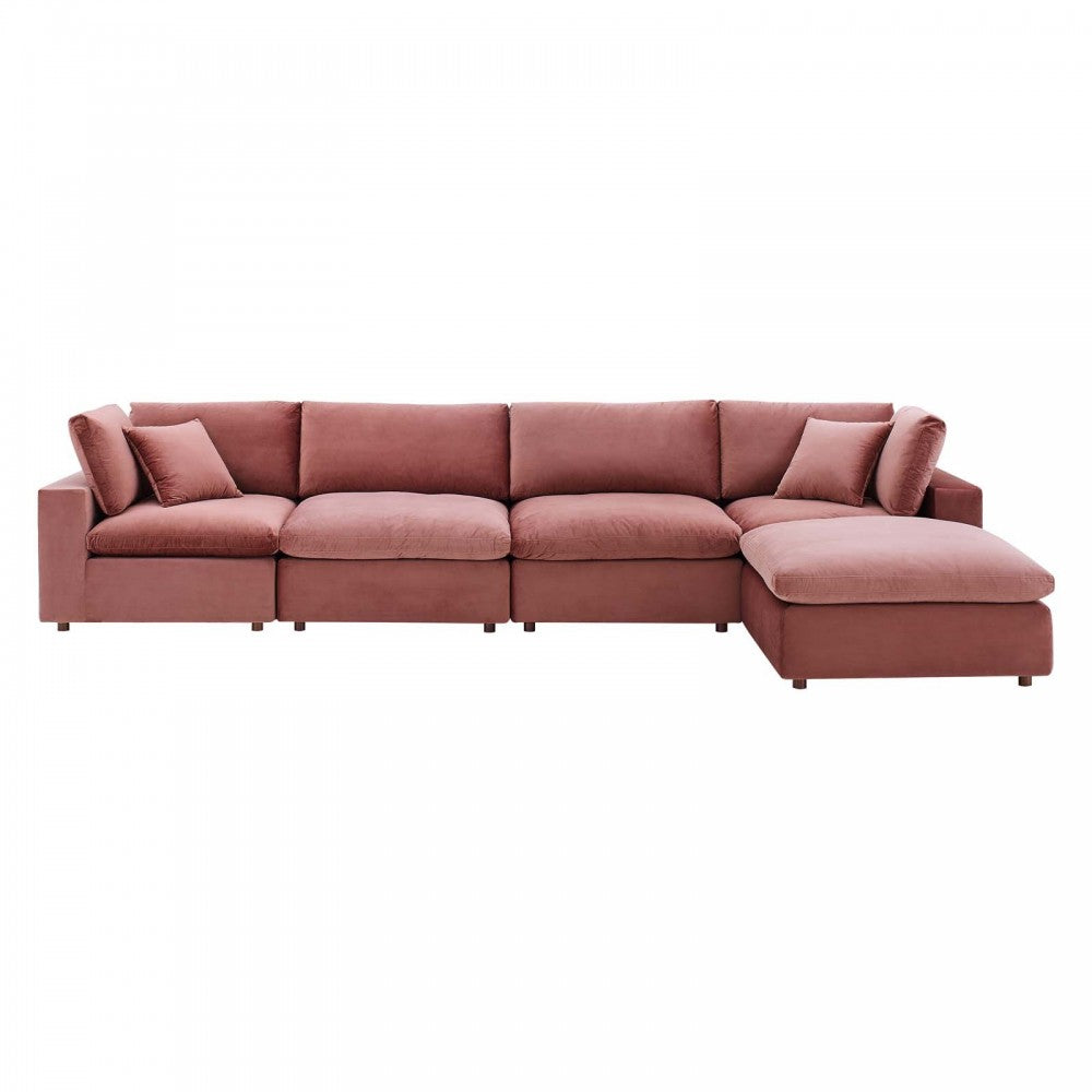 Commix Down Filled Overstuffed Performance Velvet 5-Piece Sectional Sofa, Dusty Rose, EEI-4820-DUS