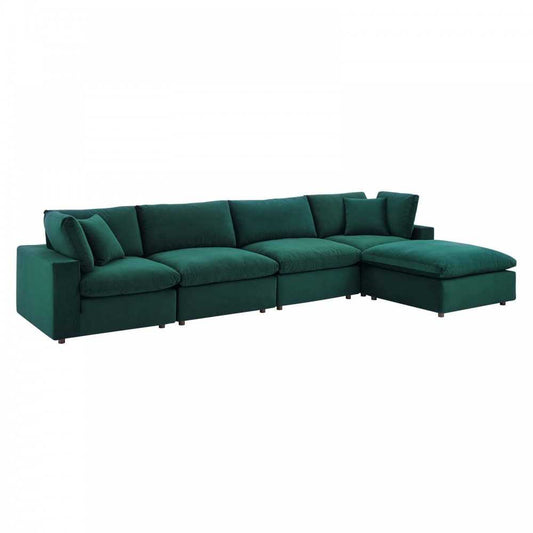 Commix Down Filled Overstuffed Performance Velvet 5-Piece Sectional Sofa, Green, EEI-4820-GRN