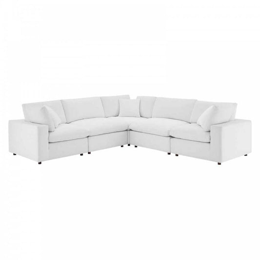 Commix Down Filled Overstuffed Performance Velvet 5-Piece Sectional Sofa, White, EEI-4823-WHI