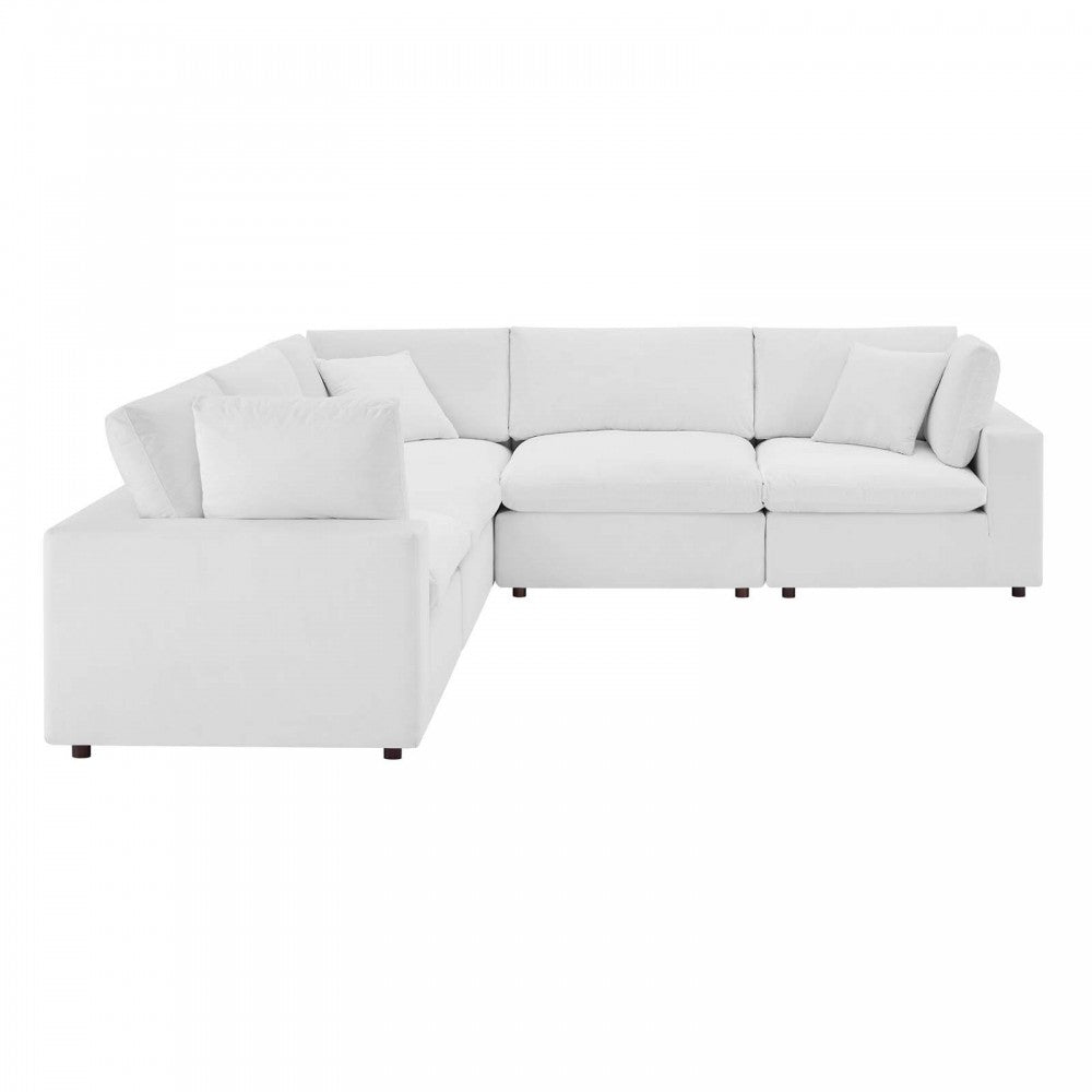 Commix Down Filled Overstuffed Performance Velvet 5-Piece Sectional Sofa, White, EEI-4823-WHI