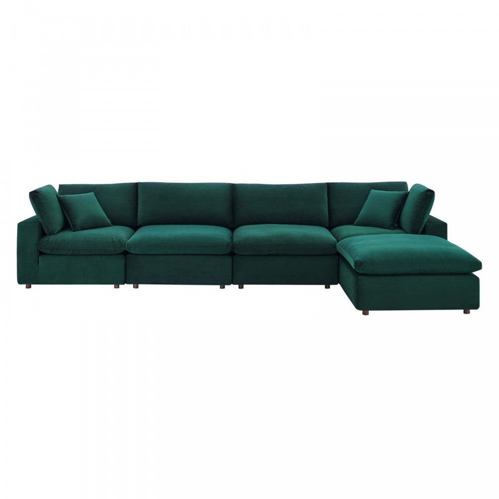 Commix Down Filled Overstuffed Performance Velvet 5-Piece Sectional Sofa, Green, EEI-4820-GRN