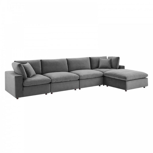 Commix Down Filled Overstuffed Performance Velvet 5-Piece Sectional Sofa, Gray, EEI-4820-GRY