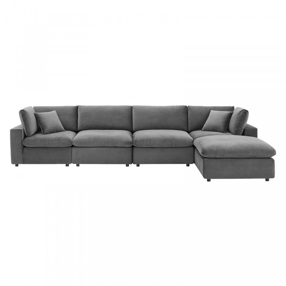 Commix Down Filled Overstuffed Performance Velvet 5-Piece Sectional Sofa, Gray, EEI-4820-GRY